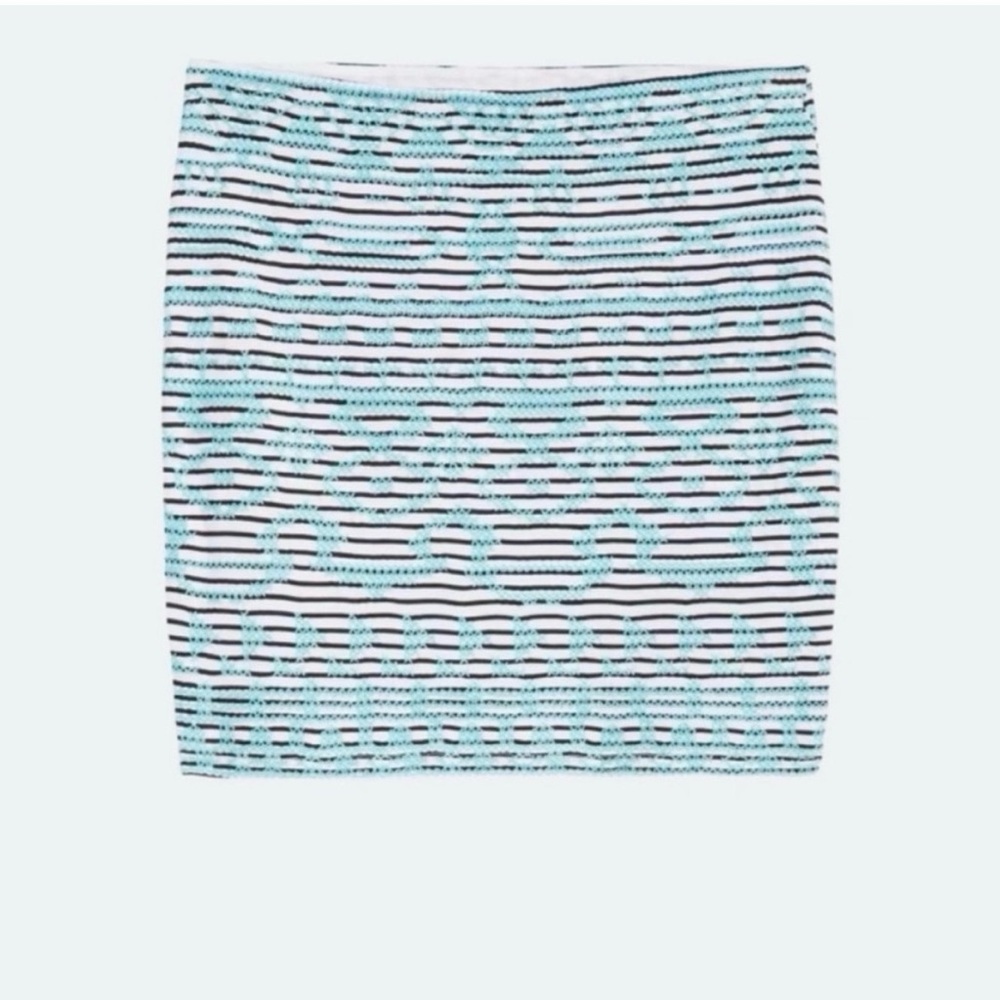 THML Striped Skirt with Turquoise Embroidered Details, Size Medium